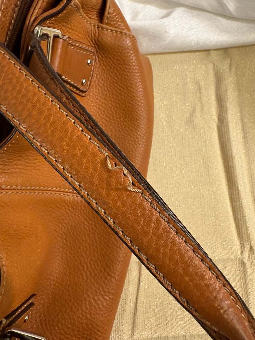 Fossil Brown Pebbled Leather Shoulder Bag Satchel with Side Pockets - Picture 9 of 10